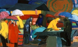 Παναγιώτης Τέτσης (1925) Λαϊκή αγορά, 1979-1982, τέμπερα σε μουσαμά, 2,49Χ4,05 μ., αρ. έργου: 9961