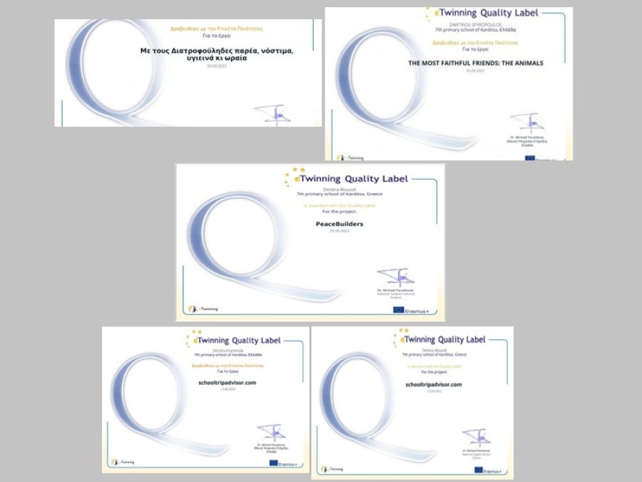Πέντε ετικέτες ποιότητας για δράσεις eTwinning στο 7ο Δημοτικό Σχολείο Καρδίτσας
