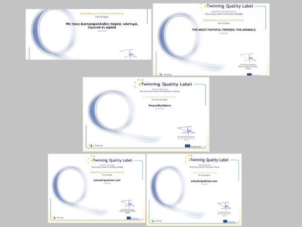 Πέντε ετικέτες ποιότητας για δράσεις eTwinning στο 7ο Δημοτικό Σχολείο Καρδίτσας