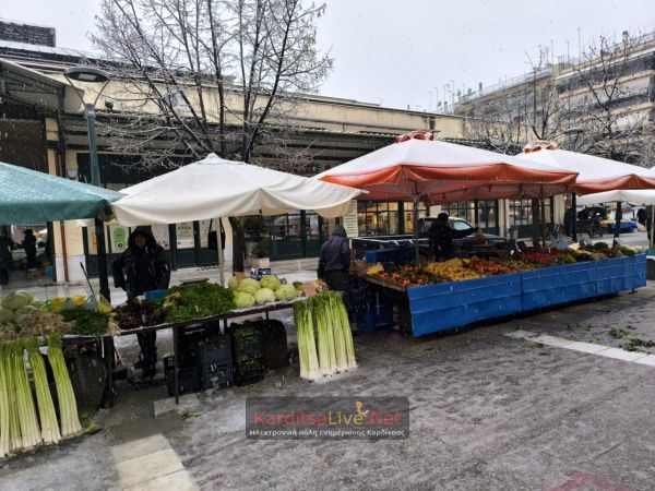 Καρδίτσα: Το χιόνι «πάγωσε» την λαϊκή αγορά της Τετάρτης (+Φωτο)
