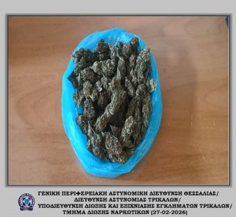 Τρίκαλα: Συνελήφθη 67χρονος με 138 γραμμάρια ακατέργαστης κάνναβης