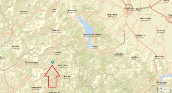 Σεισμική δόνηση 3,4 βαθμών της κλίμακας Ρίχτερ στα όρια των νομών Καρδίτσας και Ευρυτανίας