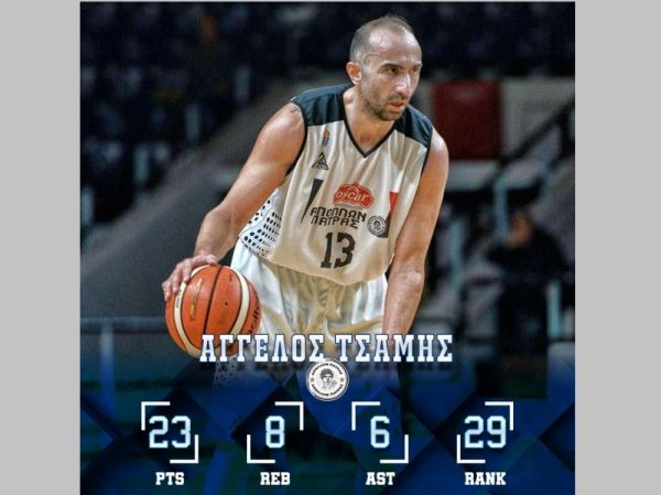 Α2 μπάσκετ: MVP της 9ης αγωνιστικής ο Άγγελος Τσάμης του Απόλλωνα Πατρών