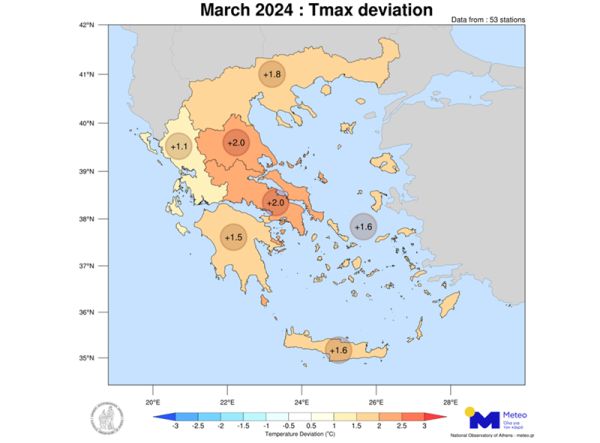 Εθνικό Αστεροσκοπείο: Ο Μάρτιος του 2024 ο πιο θερμός τα τελευταία 15 χρόνια στην Κεντρική και Ν. Ελλάδα