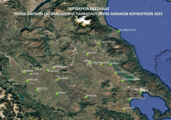 Στη δημοσιότητα από την Περιφέρεια Θεσσαλίας τα στοιχεία εντομολογικής παρακολούθησης των κουνουπιών