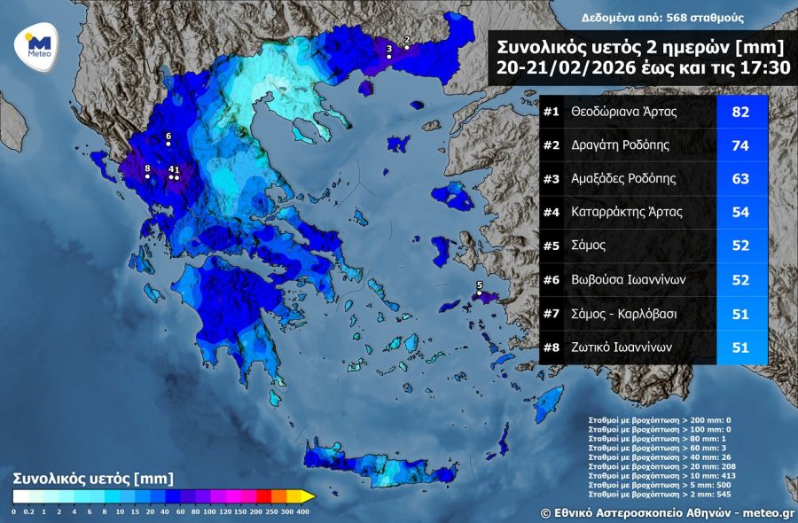 Μεγάλα ύψη βροχής σε Ήπειρο και Θράκη το διήμερο 20-21/02