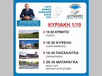 Δύναμη Εμπιστοσύνης: Το Πρόγραμμα Επισκέψεων του Υποψήφιου Δημάρχου Σοφάδων Σπ. Εκίζογλου για την Κυριακή 1 Οκτωβρίου