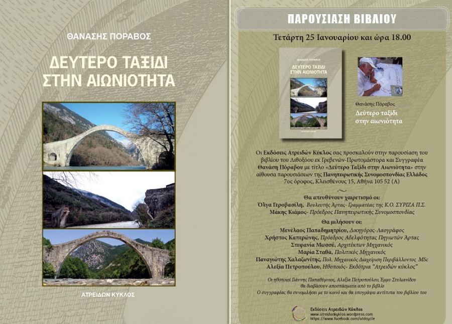 Επιτροπή ανακατασκευής της Γέφυρας Κοράκου: Κάλεσμα στην παρουσίαση του βιβλίου του Θαν. Πόραβου &quot;Δεύτερο ταξίδι στην αιωνιότητα&quot;