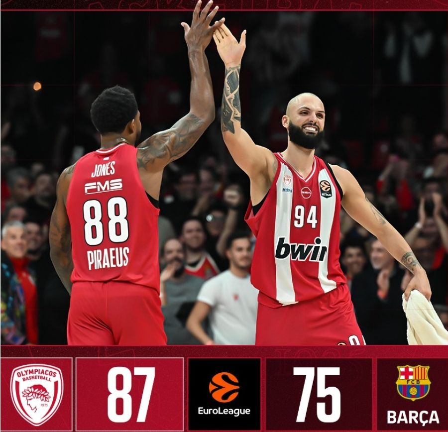 Euroleague: Συνέχισε νικηφόρα απέναντι στη Μπαρτσελόνα ο Ολυμπιακός - Αποτελέσματα 25ης αγωνιστικής και βαθμολογία