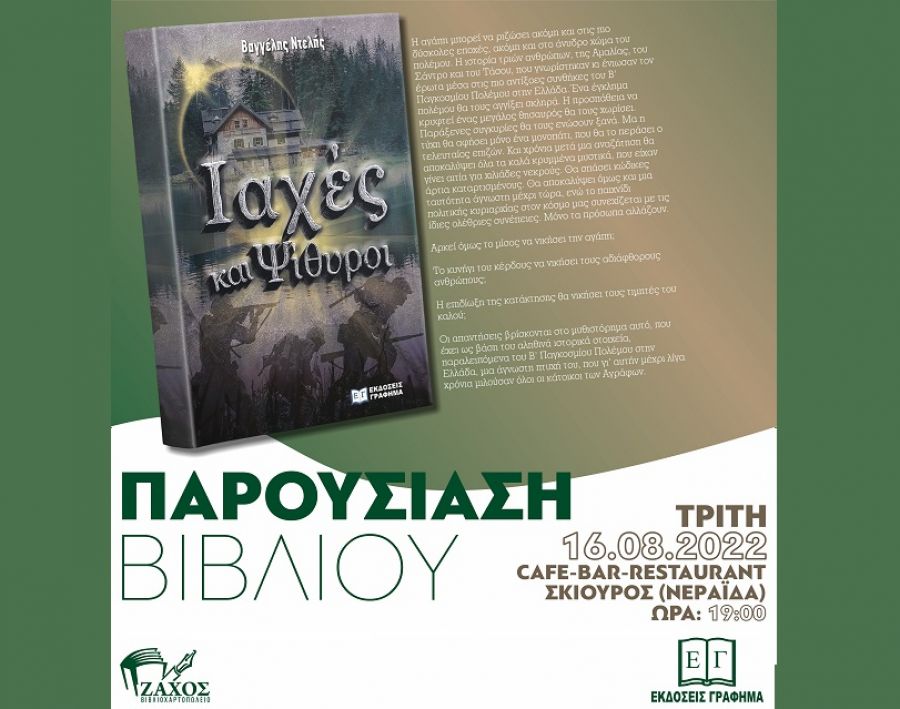 Διπλή εκδήλωση σε Νεράιδα και Νεοχώρι για το νέο βιβλίο του Βαγγέλη Ντελή με τίτλο "Ιαχές και ψίθυροι"