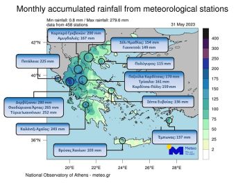 Μεγάλα ύψη βροχής τον Μάιο και ρεκόρ αριθμού ημερών βροχόπτωσης 15 ετών