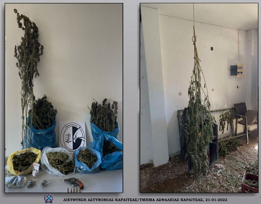 Δύο συλλήψεις ανδρών στην ευρύτερη περιοχή των Σοφάδων για κάνναβη και περίστροφο