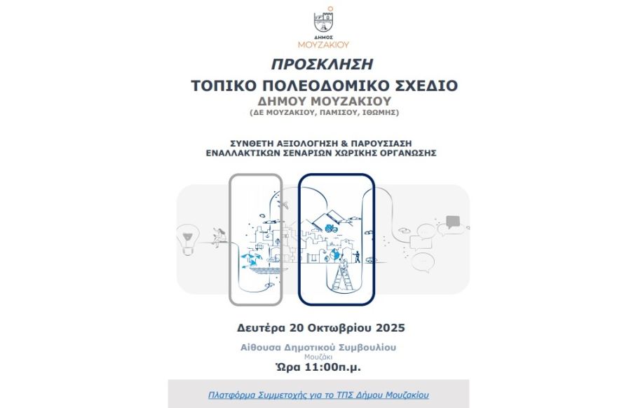 Ανοιχτή εκδήλωση παρουσίασης του τοπικού πολεοδομικού σχεδίου του Δήμου Μουζακίου