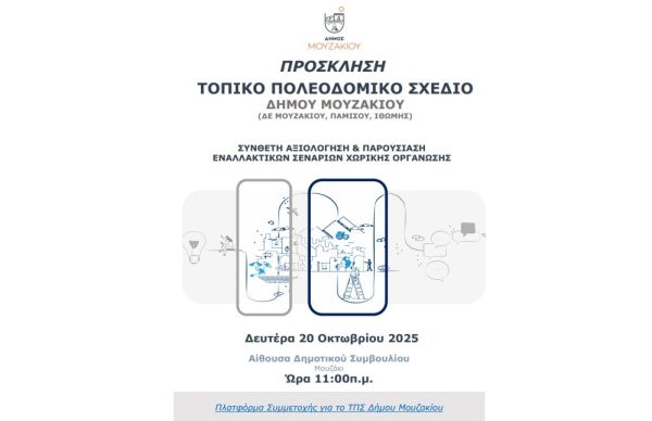 Ανοιχτή εκδήλωση παρουσίασης του τοπικού πολεοδομικού σχεδίου του Δήμου Μουζακίου