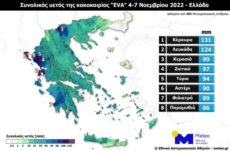 Εθνικό Αστεροσκοπείο: Τα σημεία που δέχθηκαν τα μεγαλύτερα ύψη βροχής από την κακοκαιρία "Eva"