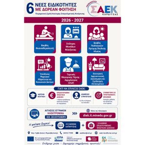 Έγκριση λειτουργίας 6 ειδικοτήτων στην Πειραματική Σ.Α.Ε.Κ. Καρδίτσας - Νέα δυνατότητα εγγραφής έως 30 Σεπτεμβρίου