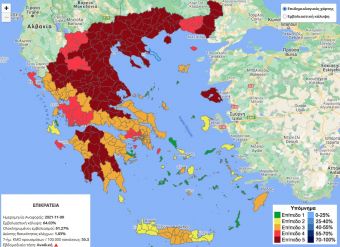 Στο βαθύ κόκκινο του επιδημιολογικού χάρτη πέρασε η Π.Ε. Καρδίτσας και άλλες 4 περιοχές